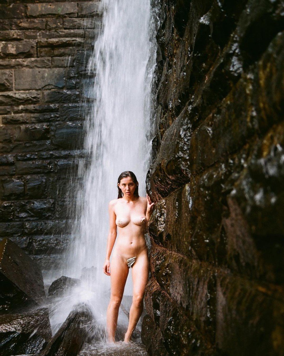 Monochrome landscape of the waterfall