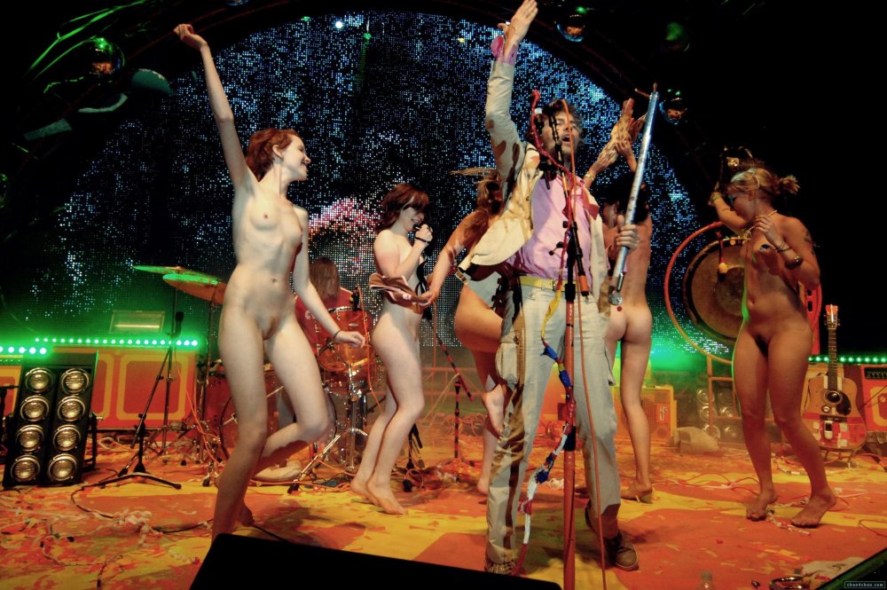 Naked rock singer on stage