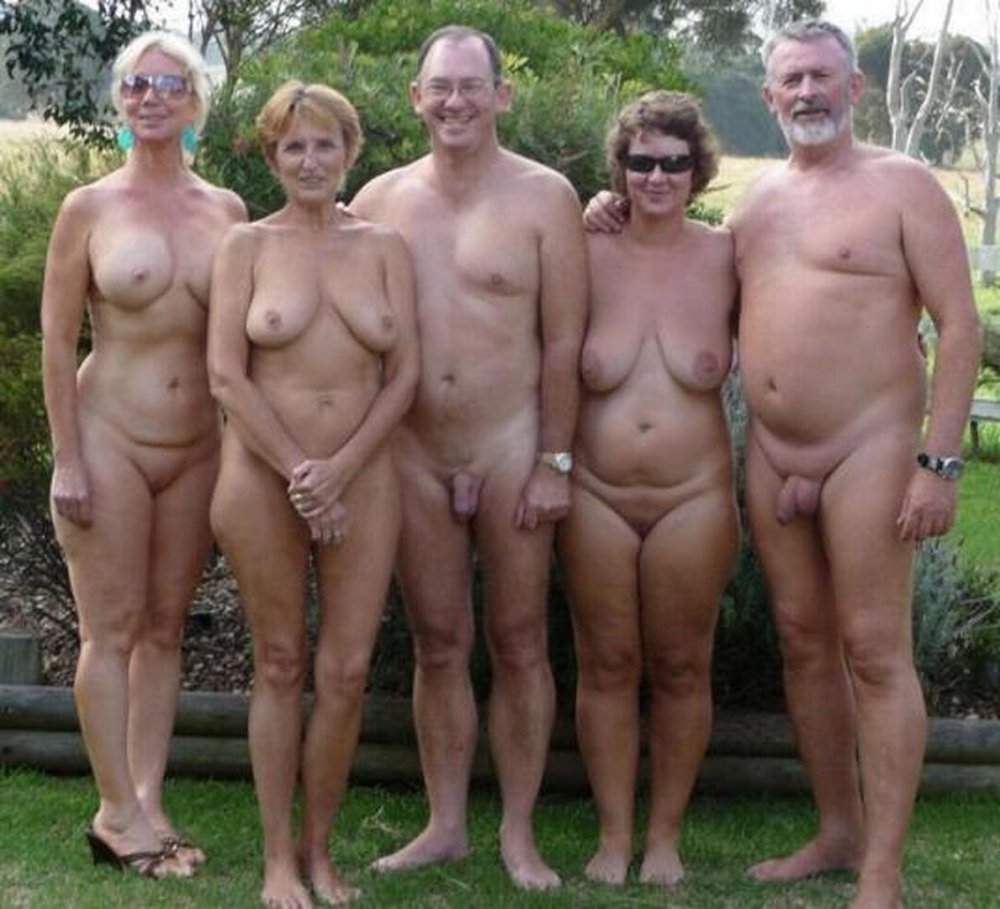 A group of mature nudists