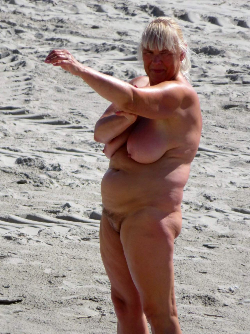 Naked elderly women on the beach