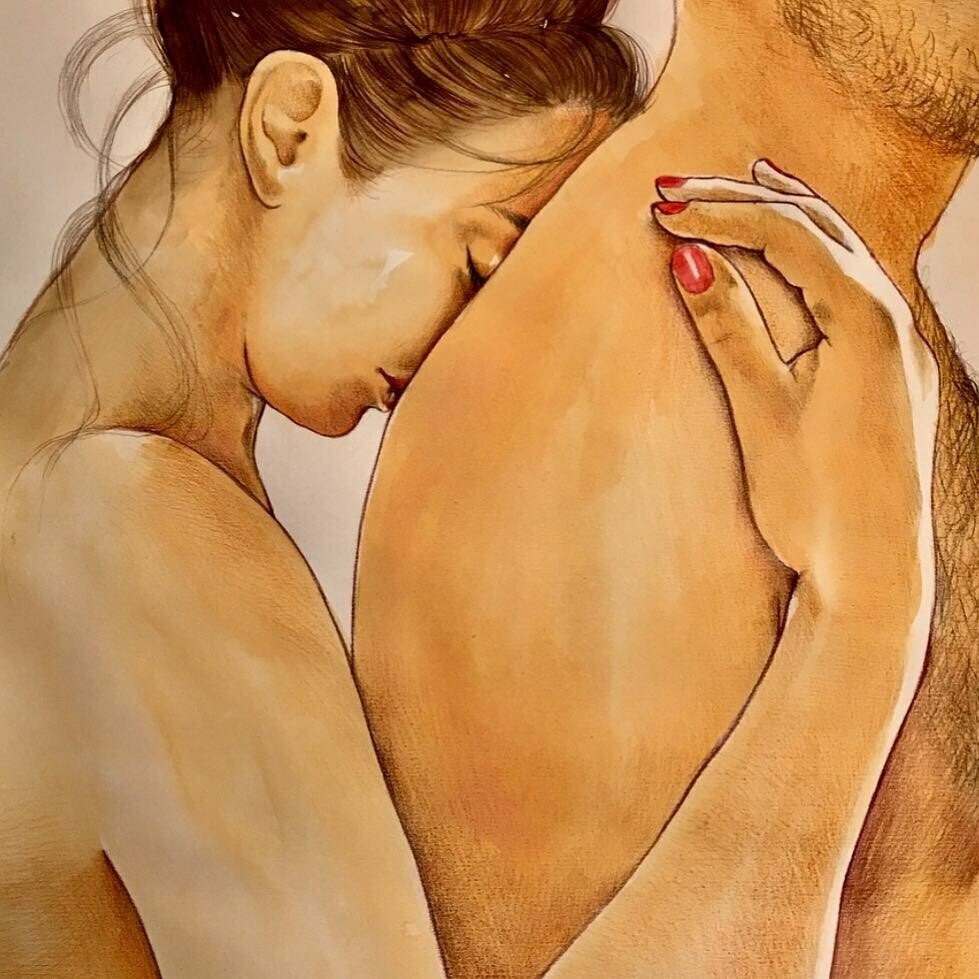Kiss two girls drawing with a pencil