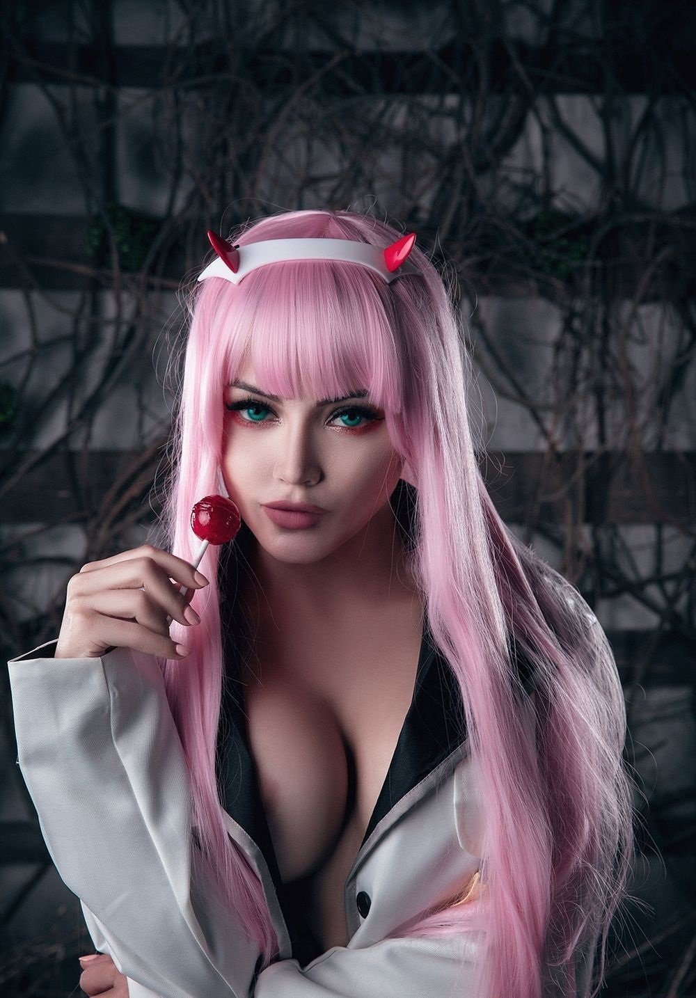 Cosplay girl in swimsuits with forms