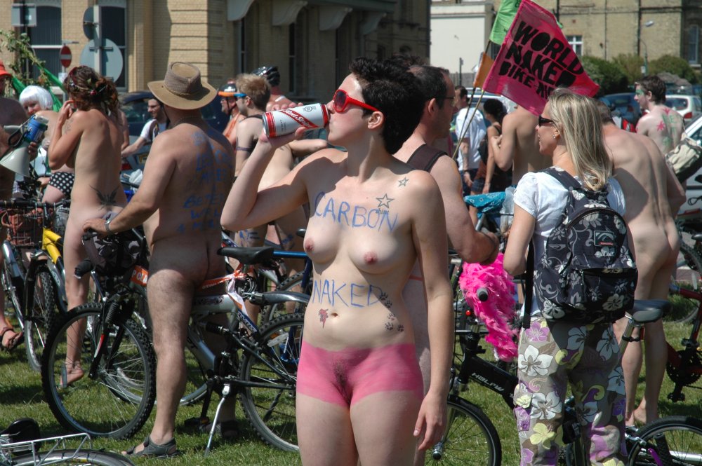 Naked on a bicycle in public