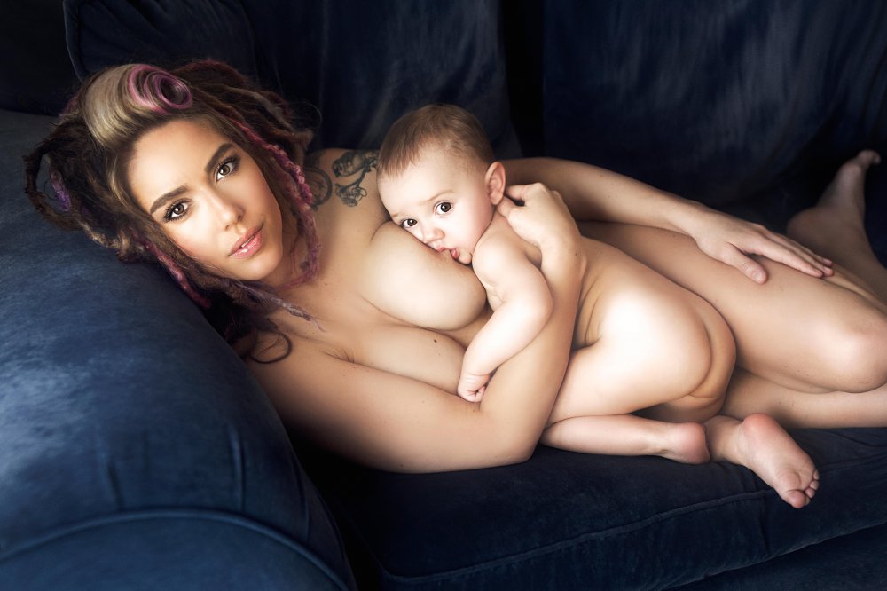 Naked woman with baby