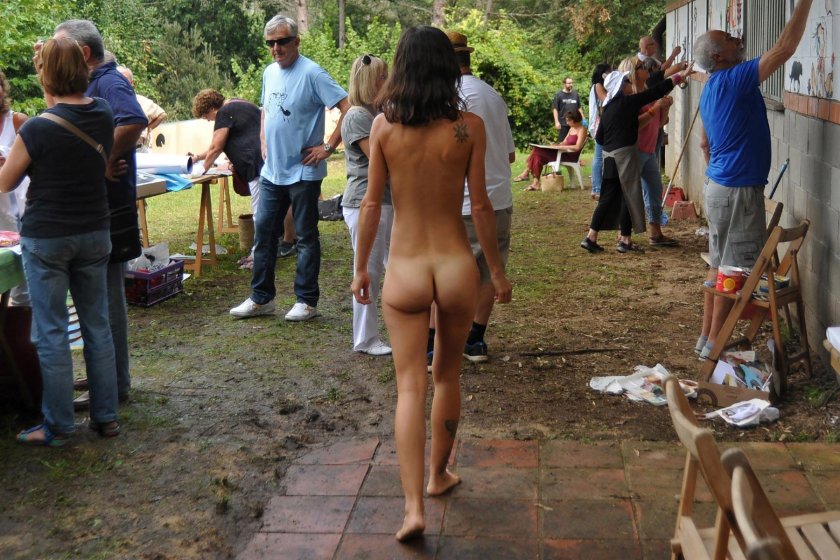 Naked artist in public