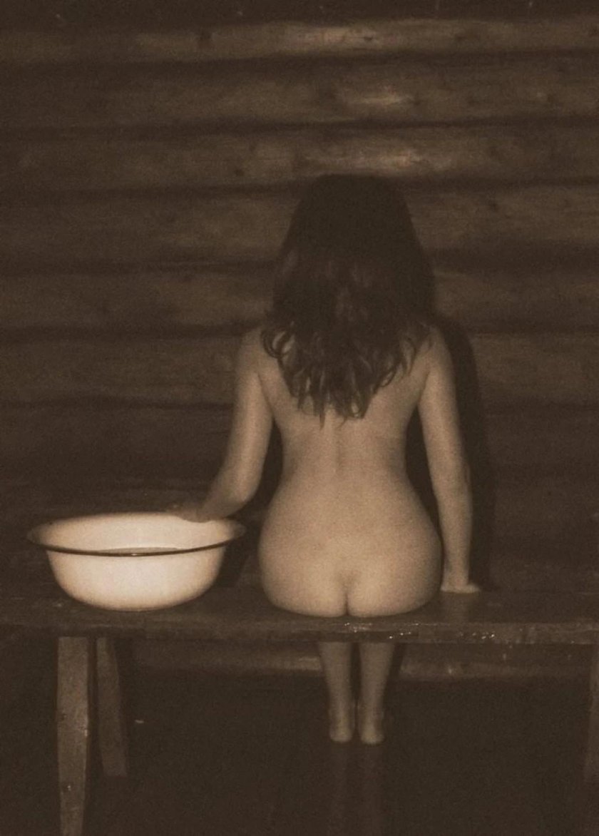 Naked girls in a village bath